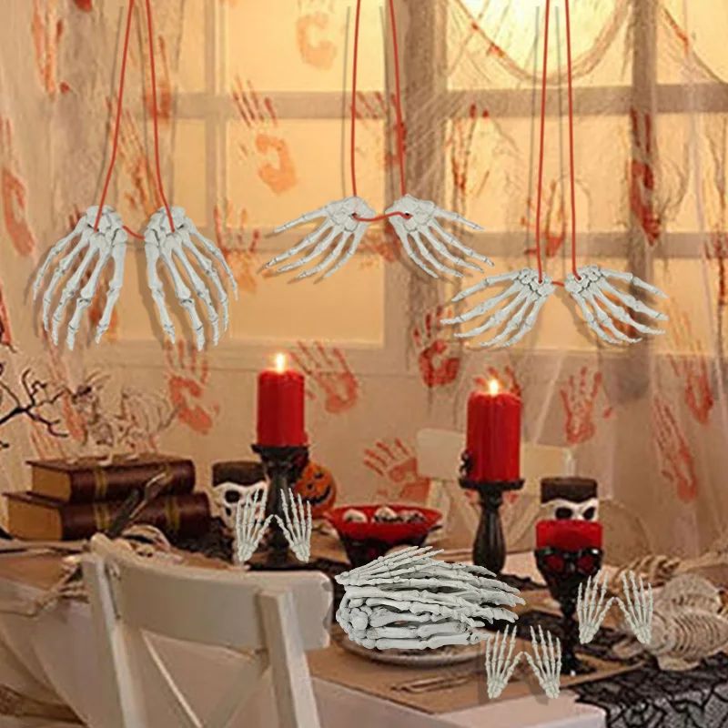 1 Pair Of Halloween Skeleton Hands Haunted House Bar Party Plastic Horror Props Dummy Hands Bones Halloween Scene Decor Supplies