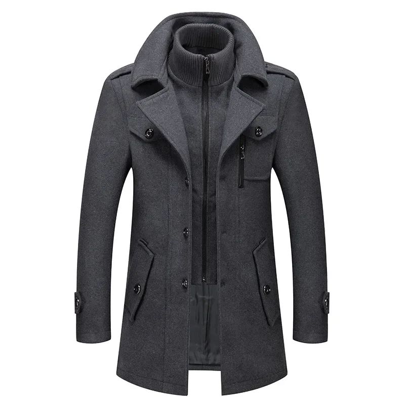 Overcoat 4XL Autumn Winter Mens Wool Trench Coats Fashion Middle Long Jacket Male Double Collar Zipper Coat Windbreak Woolen