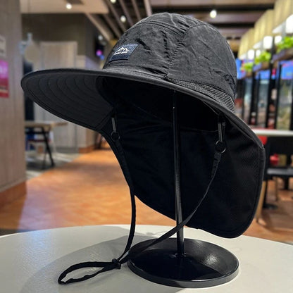 1 Boné Bucket Aba Larga com Proteção de Pescoço Impermeável e Secagem Rápida Panama para Mulheres Homens Pesca Acampamento Caminhada Viagem Outono