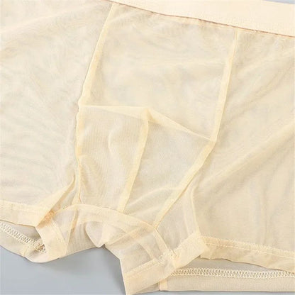 Men Transparent Boxers Bulge Ice Silk See Through Underpants Sexy Mid Waist Panties Lingerie Intimates