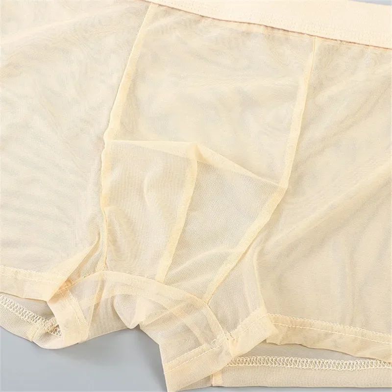 Men Transparent Boxers Bulge Ice Silk See Through Underpants Sexy Mid Waist Panties Lingerie Intimates