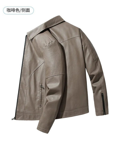Men Coat Zipper Solid Jackets Long Sleeve Cardigan Leather Outerwear Loose Pockets High Street 2025 Spliced Faux Leather