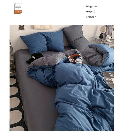 2025 new class A can sleep naked washed cotton solid color sheets student dormitory simple double-spell four-piece bedding