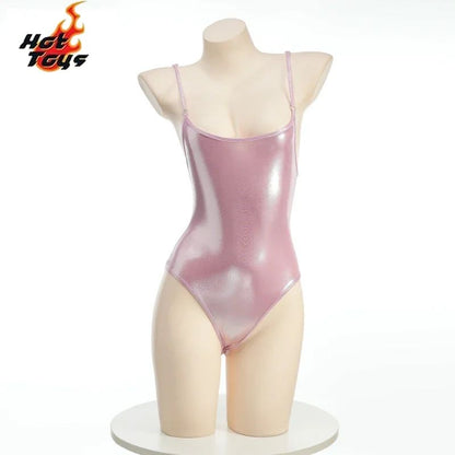 Summer Pool Party Three Point Swimsuit Bodysuit Uniform Costume Women Bell Leather One-piece Swimwear Outfit Cosplay
