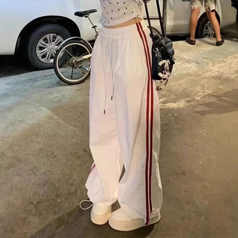 American Sporty Casual Pants Women's Hip Hop Elastic Waist Loose Wide Leg Trendy Cool Girl Quick Dry Pants