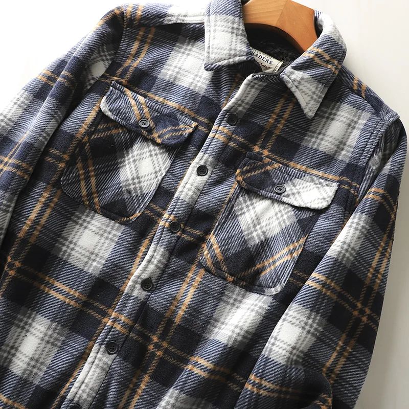 Mens Winter Fleece Linend Warm Plaid Shirt Jacket Casual Long Sleeve Flannel Checked Shirt Men Western Cowboy Button Up Tops