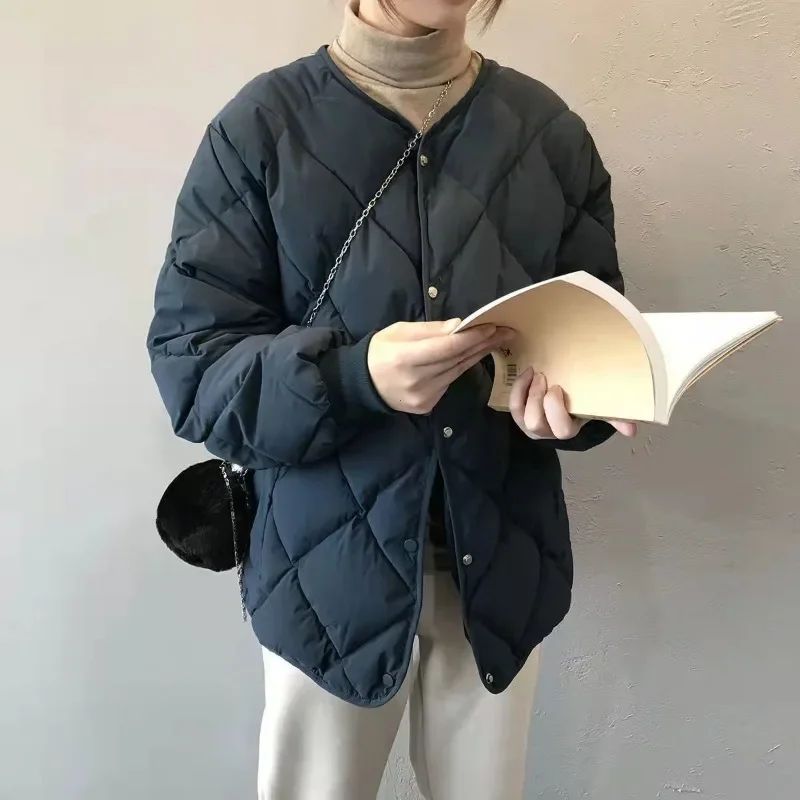 Winter Cotton-Padded Jacket for Women  Autumn New Korean Versatile Lightweight Rhombus Plaid Cotton-Padded Jacket