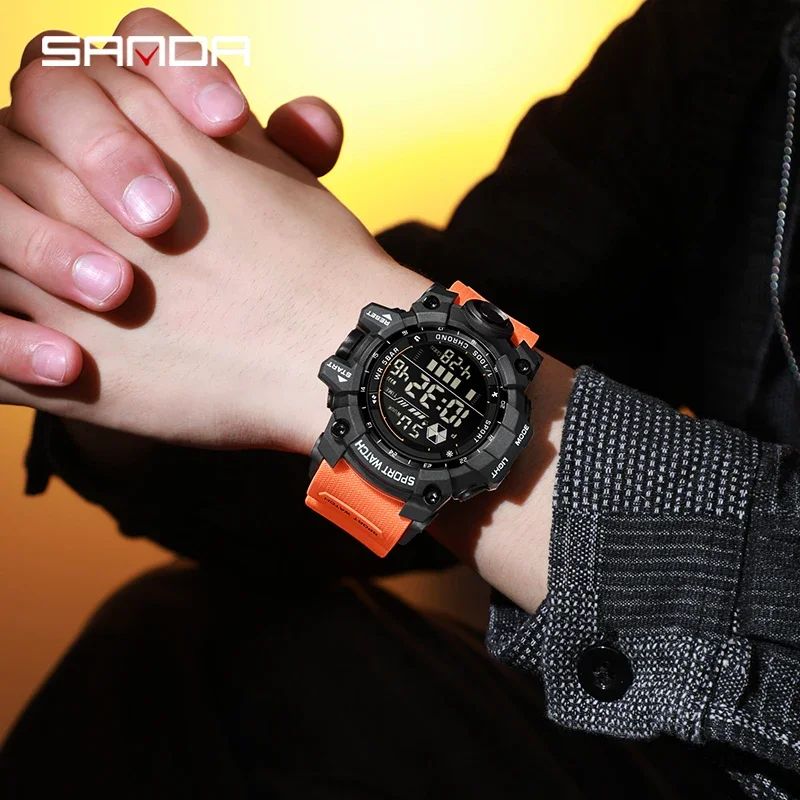 SANDA Men Outdoor Sports Watch Waterproof LED Analog Digital Show Multifunction Big Dial Electronic Wristwatch G style Male Cloc