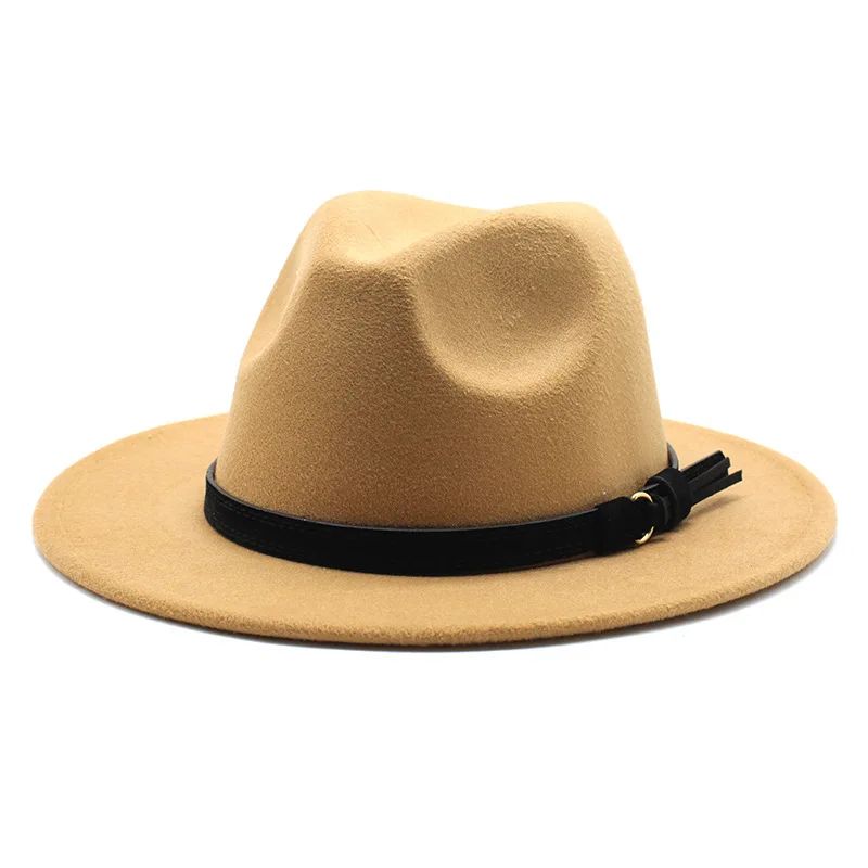 Gangster Trilby Felt Fedora Hat European American Wide Brim Top Jazz Caps Women Men Wool White Wedding Hat 56-58-61CM