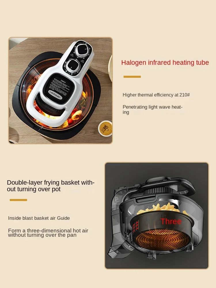 Flip-free air fryer double-layer fryer household large-capacity electric fryer fully automatic French fries machine