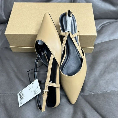 Designer Fashion Pointed Toe Women's Flats 2024 Autumn Elegant Dress Slingbacks Shallow Big Size Comfortable Luxury Ladies Shoes