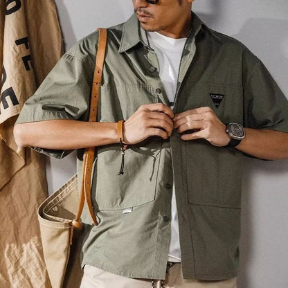 Summer hawaiian Casual Cargo Shirt For Men Oversized Short Sleeve Tee Shirts Y2K Streetwear Button Blouses Outdoor Masculino