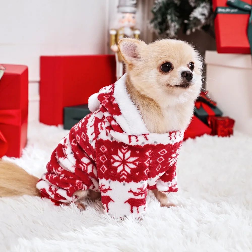 Roupas de cachorro de Natal de inverno Macacão de cachorro de pelúcia quente Pijamas para cães médios pequenos Para baixo Gatos Parkas Filhote de cachorro ???? Roupa para cães
