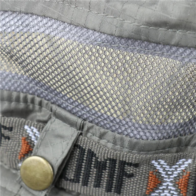 Summer Men Bucket Hat Outdoor UV Protection Wide Brim Panama Safari Hunting Hiking Hat Mesh Fisherman Hat Beach Sunscreen Cap