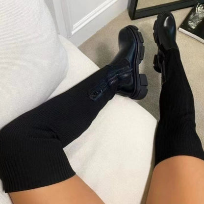 Autumn and Winter Fashion New Sexy Breathable Round Toe Solid Color Comfortable Square Heel Zipper Women's Boots