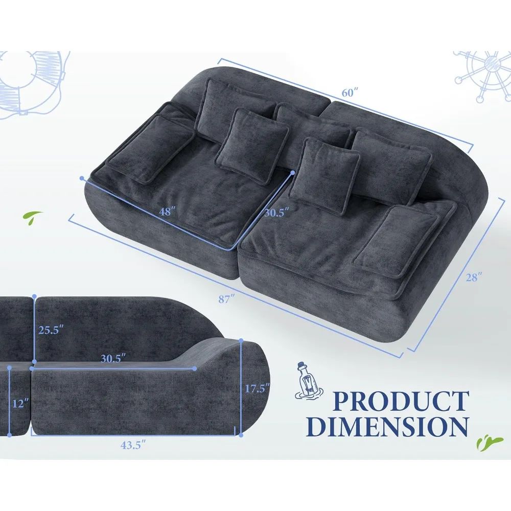 87'' 3-Seater Sectional Sofa Modular Comfy Loveseat with Throw Deep Seat Small Sofa for Compact Space - Perfect for Cozy Living