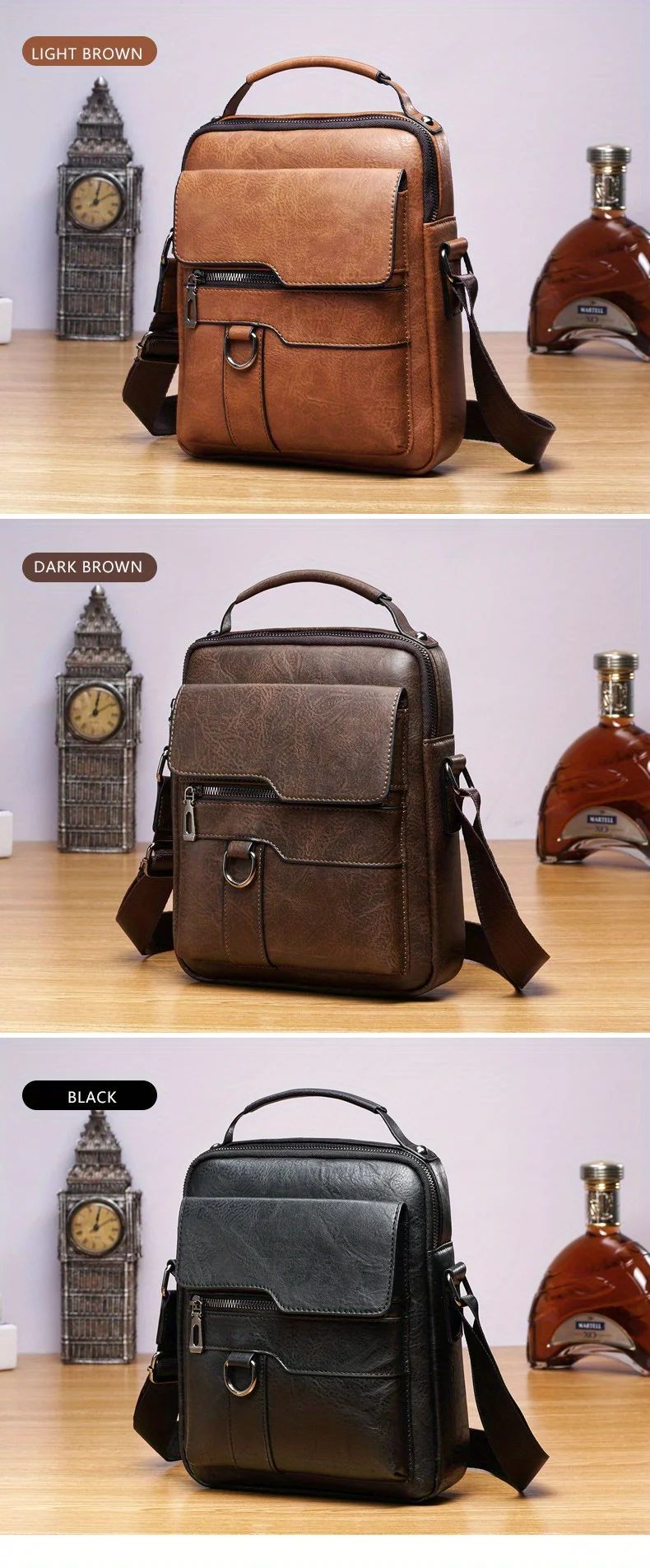 Men's Crossbody Bags Business Flap Male Solid Messenger Bag Travel Bag Brand Men Shoulder Bag for 9.7" iPad Men PU Leather Flaps