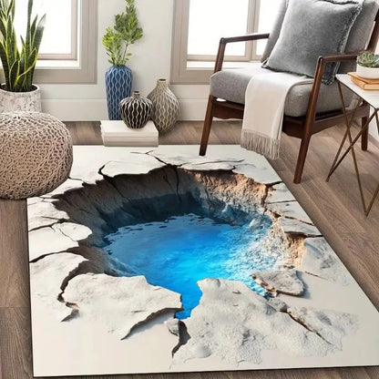 3D Desert Crack Water Fire Design Rug Non-Slip Machine Washable Carpet Fashion Bedroom Living Room Beach Style Floor Mat
