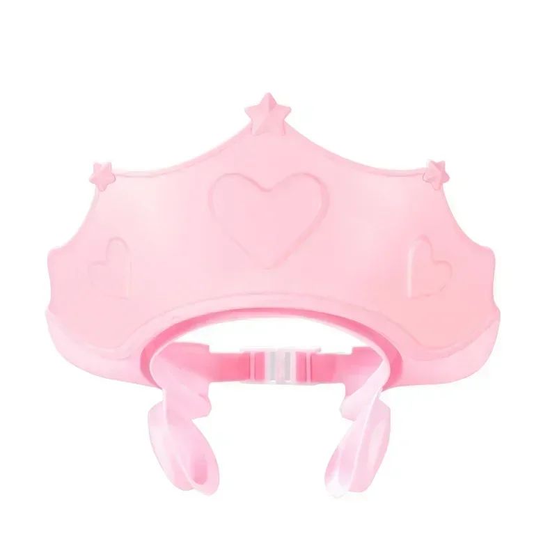 Chapéu de banho de borracha macia ajustável à prova d'água para bebês, proteção auricular infantil, xampu seguro para crianças, chapéu de bebê padrão coroa