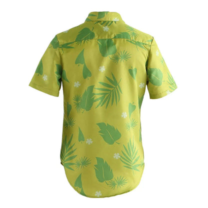 Fox Nick Wilde Cosplay Shirt With Tie Men Halloween Green Leaves Printed Summer Casual T-shirt and Necktie