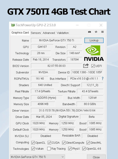 Placa Gráfica SOYO NOVA GPU NVIDIA GTX 750Ti 4G GDDR5 128Bit 28nm PCI-E 3.0 Placa de Vídeo Componente de Computador de Mesa/Escritório GTX750Ti