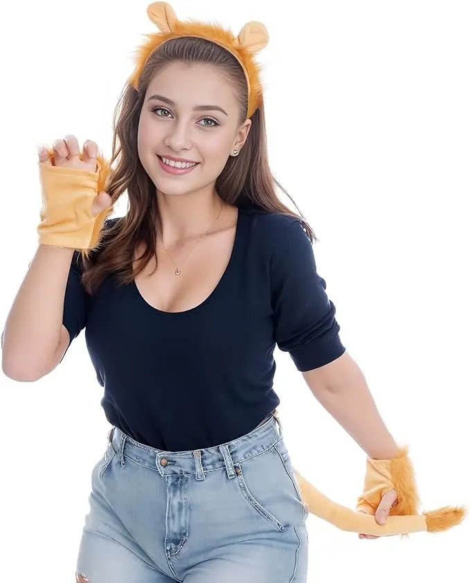 Animal Lion Ears and Tail Headband Skirt Set For Party Dress Up Accessories Cosplay Costume For Adult Kids