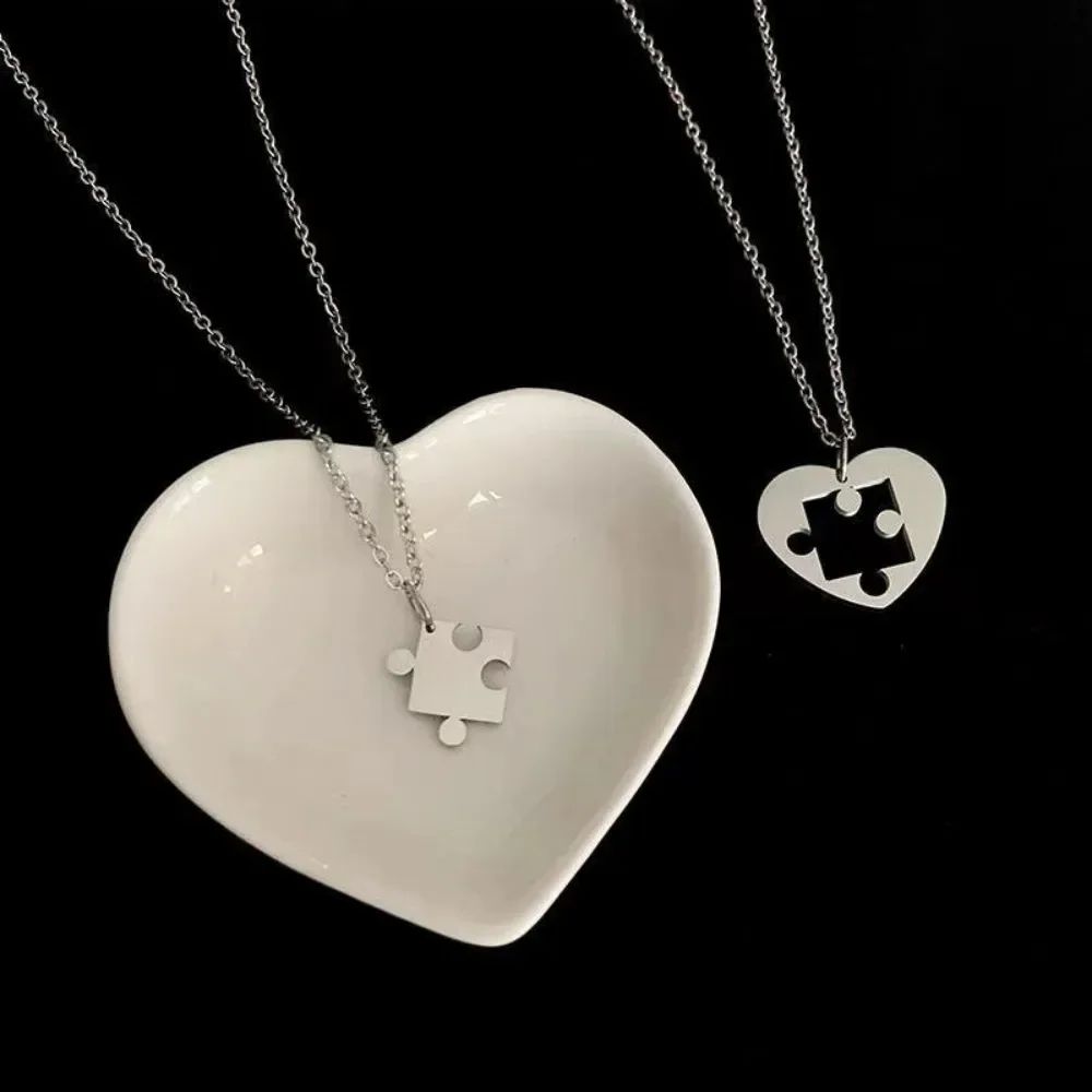 2 Colares para Casal com Pingente de Quebra-Cabeça de Coração "I Love You" com Chave e Cadeado para Namorados, Presente de Dia dos Namorados
