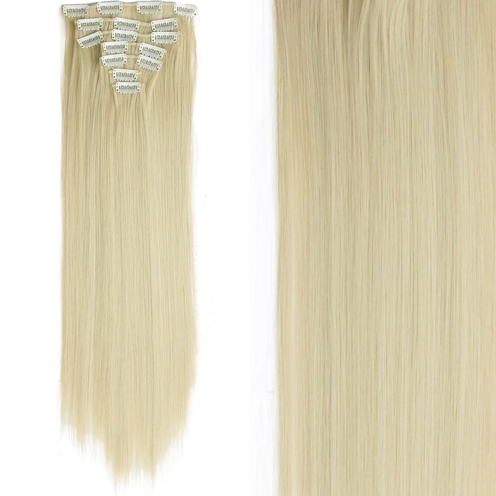 Cabelo Liso Comprido 16 Clipes 7 Pçs/Conjunto de Apliques de Cabelo Sintético Natural Loiro Preto Resistente ao Calor 2026