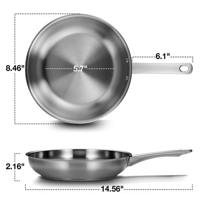 KOCH SYSTEME CS 8/10inch Stainless Steel Frying Pan Breakfast Egg Steak Chicken Skillets with Tri-ply Bottom Kitchen Cookware