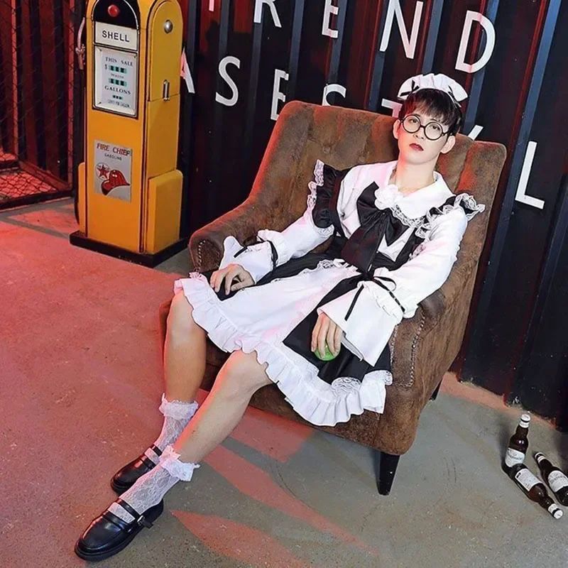 Women Maid Outfit Lolita Cosplay Cute Sexy Erotic Kawaii Cafe Costume Black White Men Uniform Apron Dress Cute Bow Mucama 2026