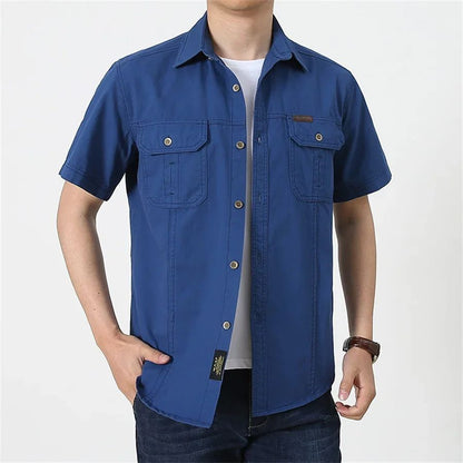 Summer Quick Dry Short Sleeve Mens Army Fan Tactical Shirts Male Solid Thin Lapel Cargo Shirt Tops Outdoor Hiking Military Shirt