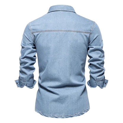 New Autumn 100% Cotton Men's Denim Shirts Solid Color Long Sleeve Cowboy Jean T-Shirt Coat Fashion Casual Fit Shirts for Men