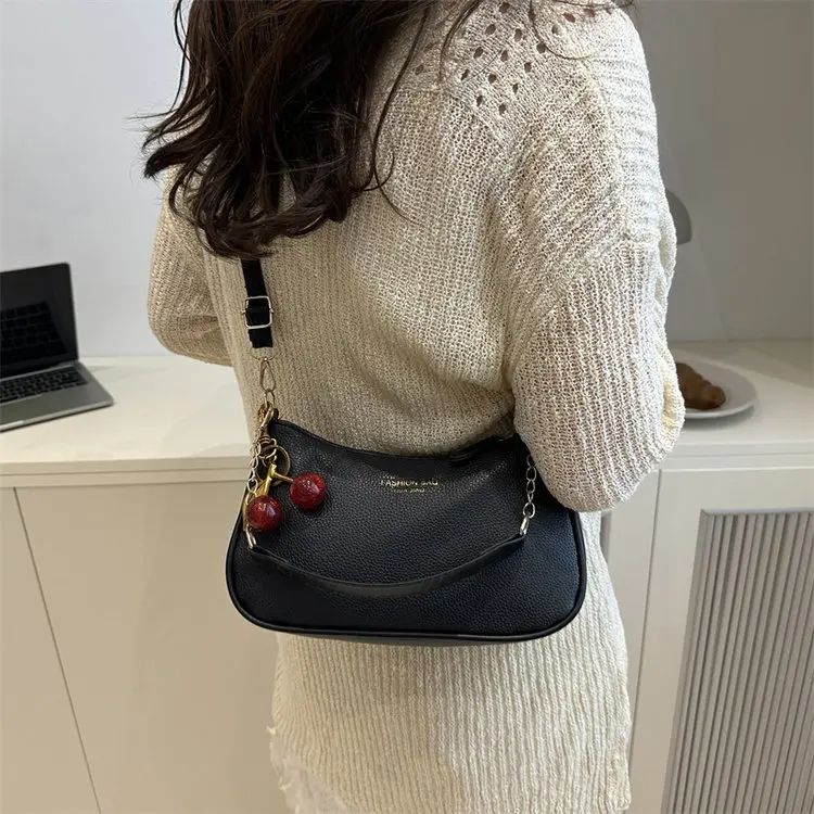 Cherry Pedant Shoulder Underarm Bag Women's Fashion Handbags Causal Hobos Purses Ladies Hand Bags Pu Leather for Work Travel