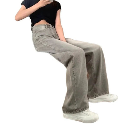 High Waist Wide Leg Jeans Women's Vintage Spring Autumn Slimming Straight Floor-Length Pants American Style Loose Fit