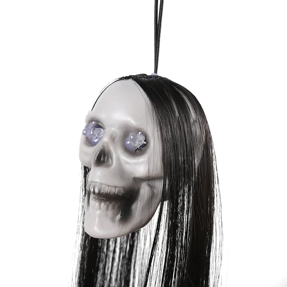 1pc Halloween Hanging Long Hair Ghost Skeleton Pendant LED Light-emitting Horror Bar Haunted House Decoration Party Supplies