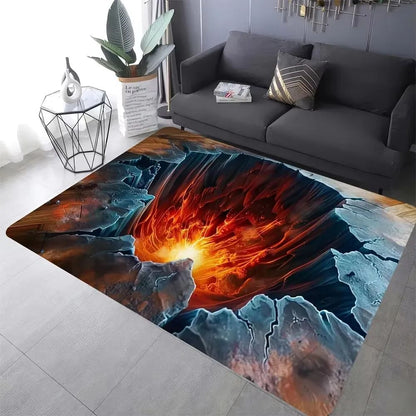 3D Desert Crack Water Fire Design Rug Non-Slip Machine Washable Carpet Fashion Bedroom Living Room Beach Style Floor Mat