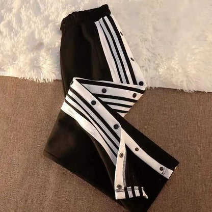 Women's Casual Side Stripe Split Pants Loose Wide Leg Comfortable Slimming Sports Trousers Trendy Ins Style Elastic Waist