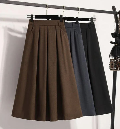 Solid Color Versatile Medium Length Skirt Pleated Plus Size A-Line Maxi Gown Cover Hip Spring Summer 2025 New Half-length Skirt