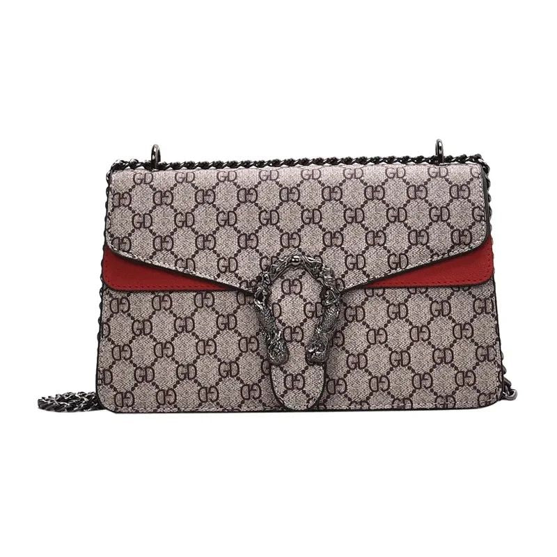 Women Stylish Retro Print Shoulder Crossbody Bag Fashionable Chain Underarm Purse Medium Hardness Polyester Lining