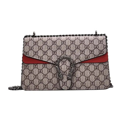 Women Stylish Retro Print Shoulder Crossbody Bag Fashionable Chain Underarm Purse Medium Hardness Polyester Lining