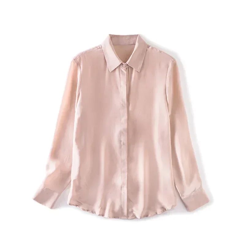 2025 Spring New Women's Silk Shirt Women's Long Sleeve 100% Mulberry Silk Blouse 16 MM White-collar OL Style Shirts For Women