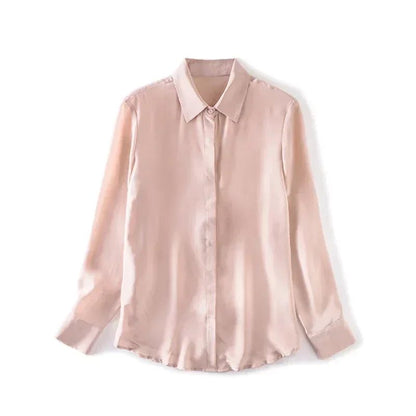 2025 Spring New Women's Silk Shirt Women's Long Sleeve 100% Mulberry Silk Blouse 16 MM White-collar OL Style Shirts For Women