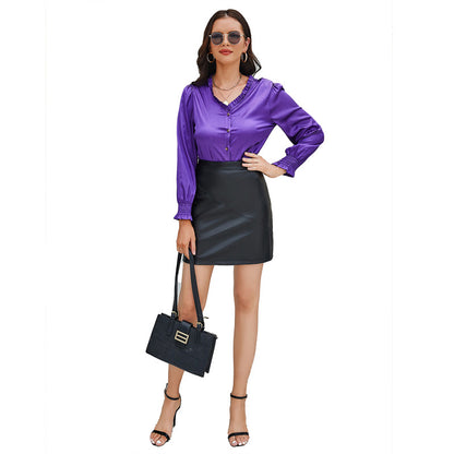 Women's Black Small Stretch PU Skirt, Fashion Casual Short Skirts,  Brown Gray Leather Skirts of Women 2026