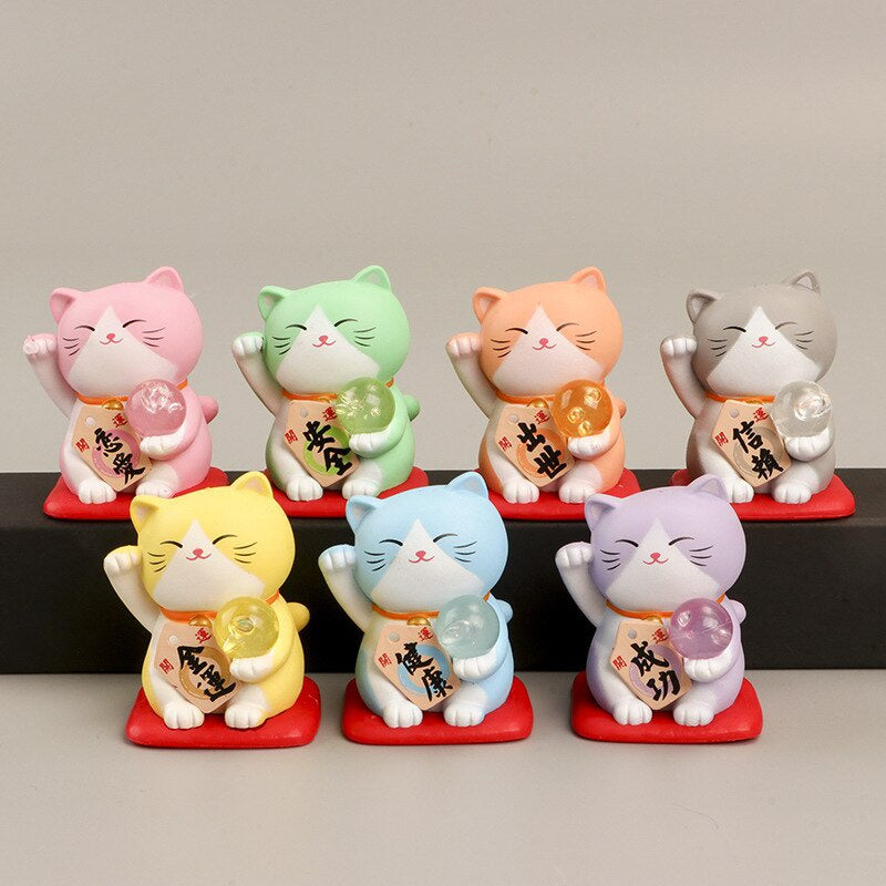 1 unidade Desenho Animado Japonês Gato da Sorte Estatueta 3D Modelo Animal Presente Ornamento de Carro Decoração Artesanal Doméstica Decoração de Vidro Acessórios DIY