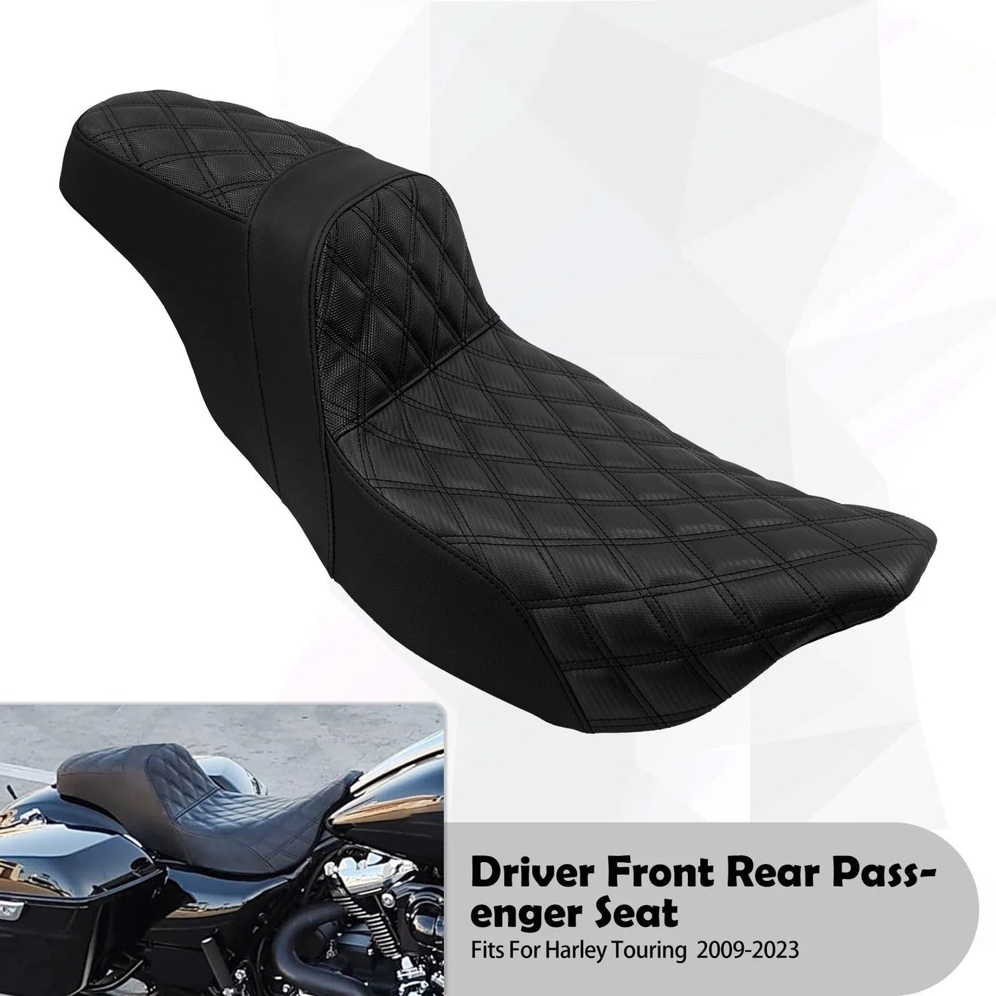 Assento Almofadado para Piloto e Passageiro de Moto, Duplo Dianteiro e Traseiro para Harley Touring CVO Road King Electra Street Glide FLTRX 09-23