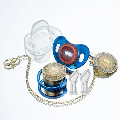 Miyocar Bling Custom Pink Brave Lion Pacifiers Bring 3 Replacement Silicone Teat Include All Size for Boy Girl Baby Shower Gift