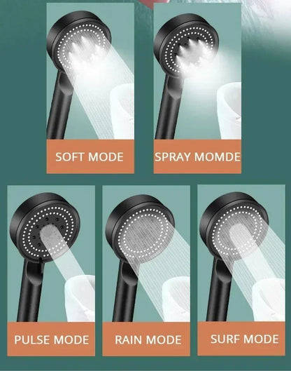 5 Mode Handheld Shower Head High Pressure Water Booster Massage Spray Jet with Anti Leak Proof Hose for Bathroom Household Bath