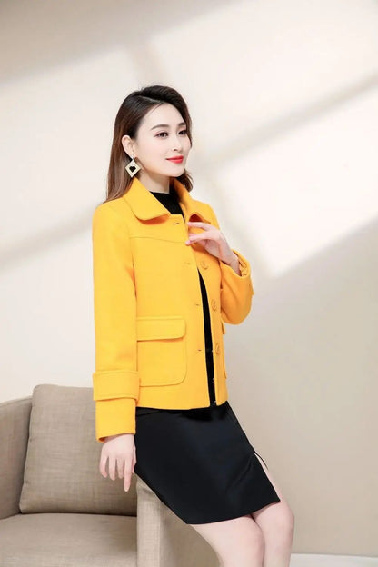 Short Woolen Coat for Women Casual Elegant Autumn Winter New Style Korean Version Polyester Fiber Commute Style Pure Color