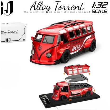 1:32 T1 Ônibus Modelo Som Luz Crianças Menino Brinquedo Veículo Colecionável Decoração de Casa Metal Miniatura Voiture