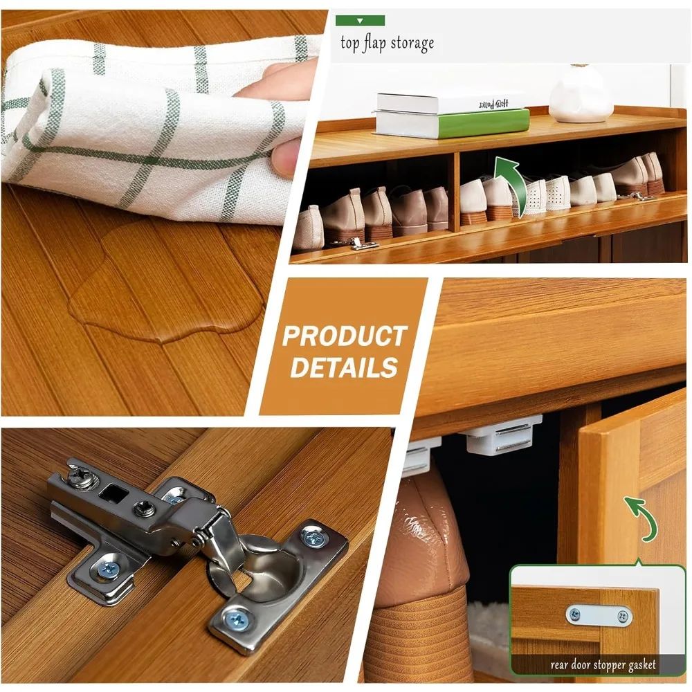 7-Tier Bamboo Shoe Cabinet Freestanding Organizer with Flip Doors for 36-40 Pairs Entryway Living Room Flip Door Rack